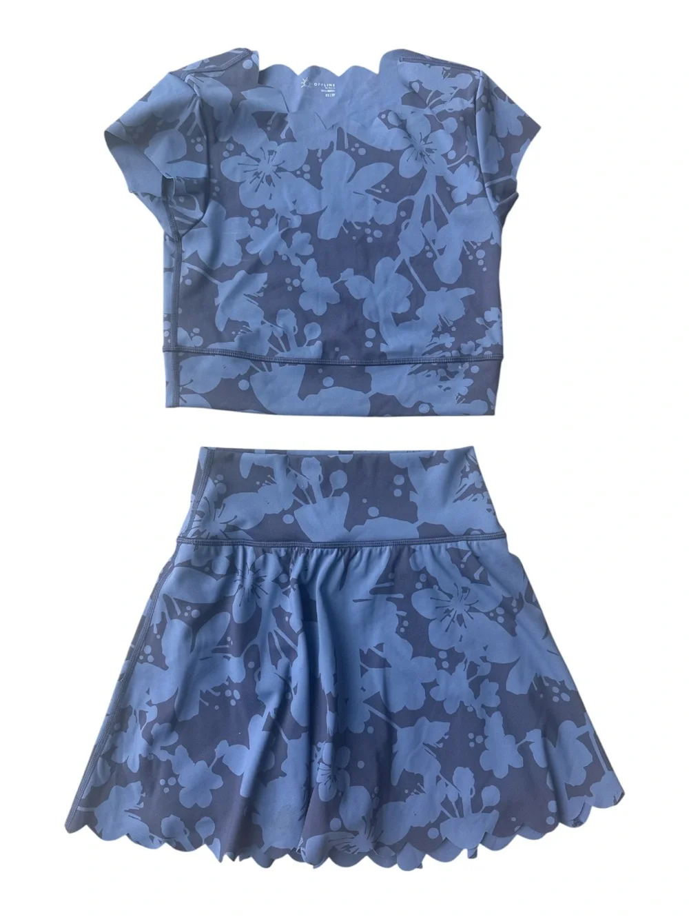 Aerie Offline set features a blue floral patterned crop top and matching skort